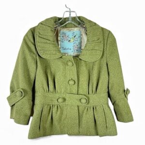 TABITHA by Anthropologie womens size 4 pea green felted cropped peplum coat